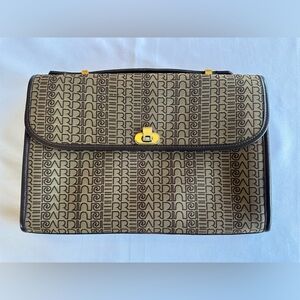 Vintage Pierre Cardin 1970s Monogrammed Brown Top Handle Shoulder Bag